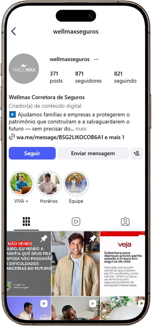 Instagram @wellmaxseguros - feed da WELLMAX Corretora de Seguros